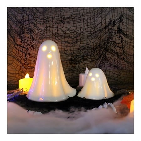 ACDANC 2026 New Ceramic Ghost Halloween Decorations Indoor White Light up Ghost Figurine Halloween Decor LED Ceramic Ghosts Tabletop Decoration