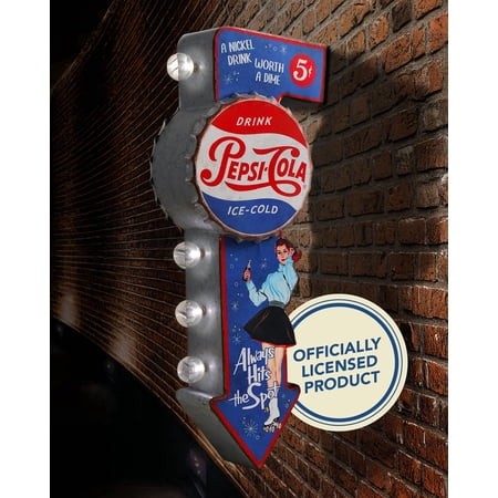 Licensed Pepsi Cola Bottle Double-Sided LED Plaque 25  Vintage Light up Wall Decor Retro Soda Logo Marquee Sign for Man Cave Bar Garage Game Room Batt