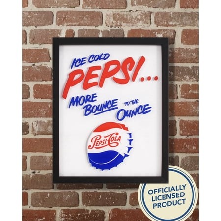 Licensed Pepsi Cola Bottle Cap Framed Printed Glass Wall Art 14  Vintage Retro Soda Logo Shadow Box Sign for Man Cave Bar Garage Game Room Decor Colle