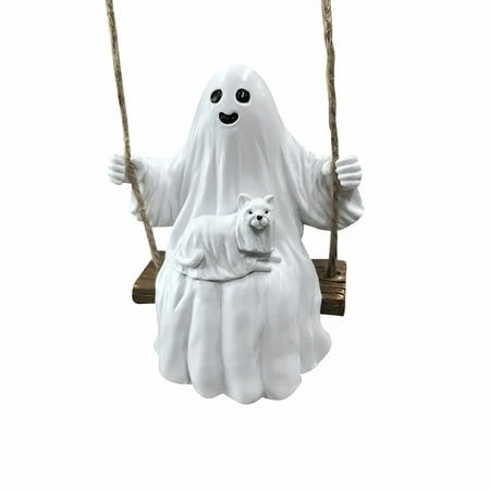 XIBUFE 2026 New Halloween Ghost Dog Statue  Halloween Ghost Walking Dog Statue Decor  Spooky Ghost Dog Halloween Figurine  Halloween Cute Swing Ghost 