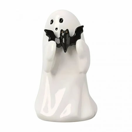 XIBUFE 2026 New Halloween Mini Ghosts Decoration Holding Bat Pink Pumpkin Ghost Resin Halloween Home Standing Ghost Decor Tabletop Decorations Tiered 