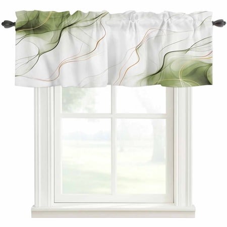 Marble Sage Green Kitchen Valances for Windows  Gold White Modern Gradient Ocean Wavy Bathroom Window Valances 60x18 Inch Rod Pocket Window Treatments
