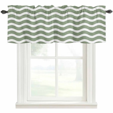 Sage Green Striped Kitchen Valances for Windows  Modern Waves Abstract Water Ripple Bathroom Window Valances 42x12 Inch Rod Pocket Window Treatments V