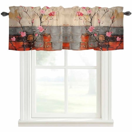 Plum Blossom Kitchen Valances for Windows  Retro Flowers Country Nostalgic Bathroom Window Valances 42x18 Inch Rod Pocket Window Treatments Valance Cu