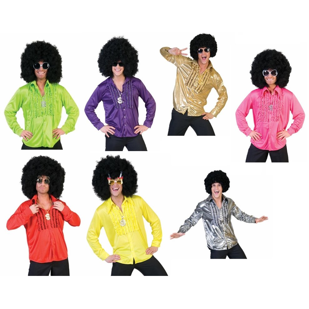 (multicoloured, 52-54) 60-ies Ruffled Shirt Costume Men Pop Star Disco Dancer Male Costume Size