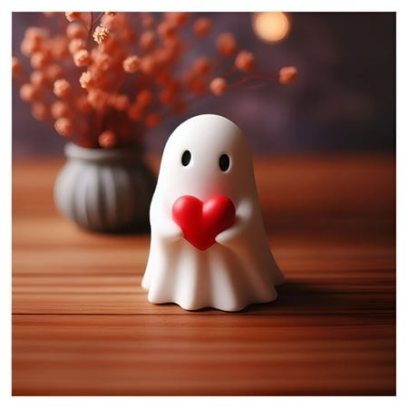 CCOCC 2026 New 2.3Inches Halloween Ghost Figurine with Heart-Cute Spooky Decor Kawaii Gothic Shelf Ornament Unique Gift for Ghost Lovers Holiday & Hom
