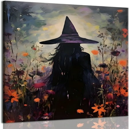 RLESO 2026 New Cute Ghost Canvas Wall Art Halloween Decor Vintage Painting Spooky Silhouette Ghost Haunted House Art Bedroom Gothic Decor Ready to Han