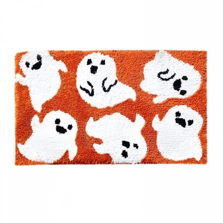 RLESO 2026 New Cute Orange Ghost Bath Mat Non Slip Machine Washable 24’’X16’’ Spooky Funny Halloween Bath Rug Bathroom Decor  Soft Shaggy Micr