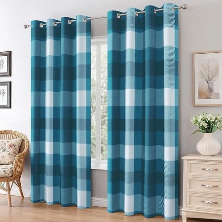Blue Tartan Curtains Blackout & Home Decor  Buffalo Plaid Curtains Bedroom Living Room Decor  Rustic Country Thermal Insulated Grommet Drapes 42 W X 9