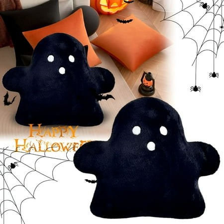 XIBUFE 2026 New Creative Ghost Cute Pillow Halloween Doll Sleeping Pillow Skin-Friendly Full Fur Pillow Black Polyester Doll (1 Pillow)