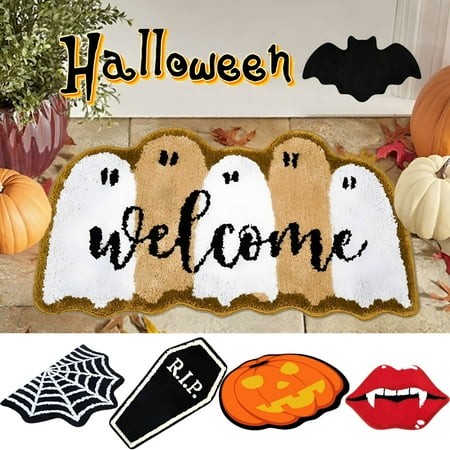 RLESO 2026 New Ghost Halloween Rug Gothic Soft Indoor Modern Area Mat for Front Door Hallways Kitchen Laundry Bedroom Bathroom Festival Holiday Decor 