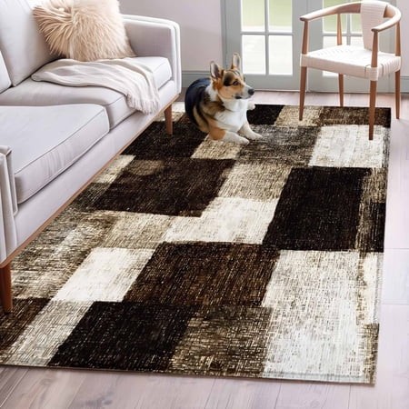 Rectangle Area Rug 4x6ft  Brown White Gradient Farm Non-Shedding Washable Area Rug  Abstract Color Block Non Slip Low-Profile Rugs for Living Room  Be