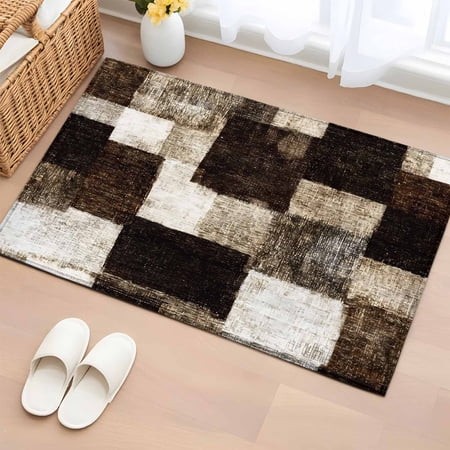 Rectangle Area Rug 2x3ft  Brown White Gradient Farm Non-Shedding Washable Area Rug  Abstract Color Block Non Slip Low-Profile Rugs for Living Room  Be