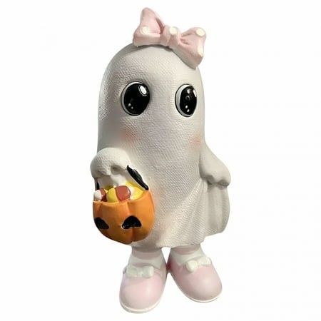 XIBUFE 2026 New Cute Pink Ghost Girl Halloween Ornament – Adorable Spooky Figurine for Home Decor Perfect for Tables Shelves Mantels&Gardens Funny S