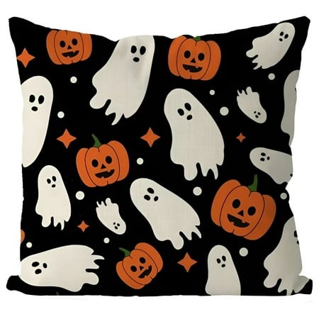 XIBUFE 2026 New Halloween Pillow Covers 18X18 Inch Ghost Pumpkins Linen Pillowcase Holiday Farmhouse Throw Pillows Indoor Outdoor Couch Cushion Case f