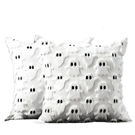 AUQ 2026 New Halloween Throw Pillow Covers 18X18 Set of 2 Ghost Decorations Rust Ghost Accent Pillowcase for Outdoor Porch Sofa Couch Bed Living Room 