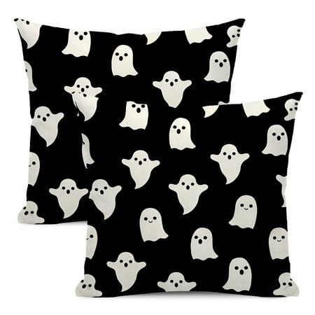 AUQ 2026 New Halloween Decor Pillow Covers 16X16 Set of 2 Cute Black Ghost Throw Pillow Covers Halloween Decoration Pillow Covers for Halloween Home D