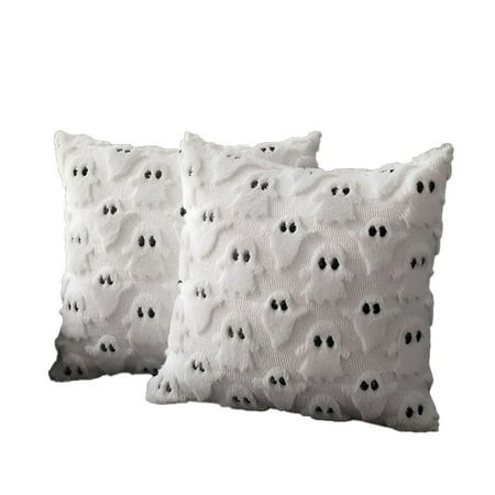 AUQ 2026 New Halloween Pillow Covers 18X18 Set of 2 Ghosts Decorative Throw Pillow Covers Holiday Canvas Embroidered Cushion Covers  for Sofa  Bed  Li