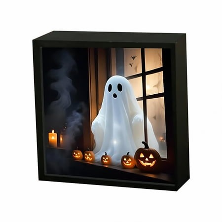 XIBUFE 2026 New Halloween Theme Ghost Photo Frame with LED Light – Spooky Halloween Painting Mysterious Glow for Bedroom Living Room or Party Decor 