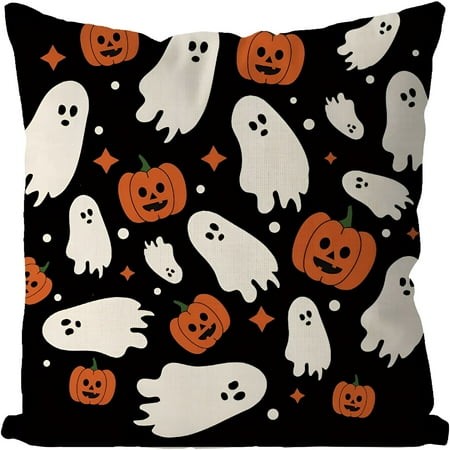 AUQ 2026 New Halloween Pillow Covers 20X20  Ghost Pumpkins Linen Pillowcase Holiday Farmhouse Throw Pillows Indoor Outdoor Couch Cushion Case for Home