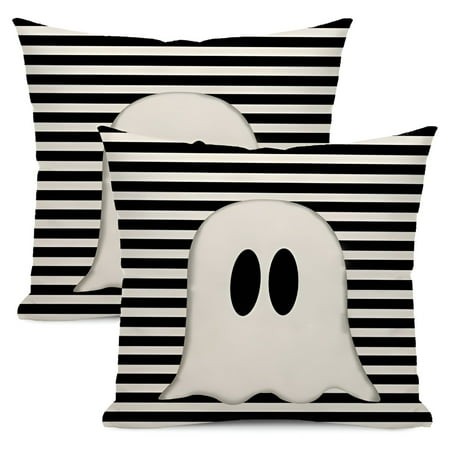 AUQ 2026 New Halloween Pillow Covers 18X18 Set of 2 Black Stripe Cute Ghost Throw Pillow Covers Halloween Pillows Decorative Pillow Covers for Home De