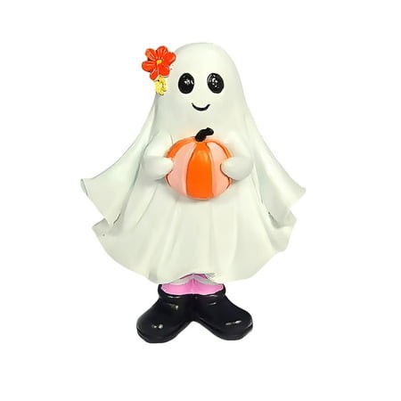 XIBUFE 2026 New Halloween Decorations Halloween Ghost Figurine with Pumpkin Boo Sign Cute Decorative Statue for Tabletop Indoor Party Decor White and 