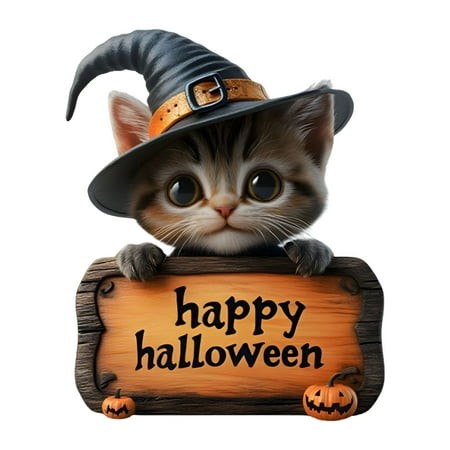 XIBUFE 2026 New Halloween Door Decorations Halloween Hanging Cute Ghost Black Cat Front Door Hanger Hanging Sign Wooden Wall Decor for Room Party Indo