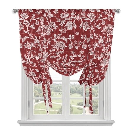 Botanical Rose Bud Tie up Curtains for Kitchen Windows Adjustable Rod Pocket Valance 63 Inch Long  Vintage Burgundy Floral Leaves Farmhouse Window Tre