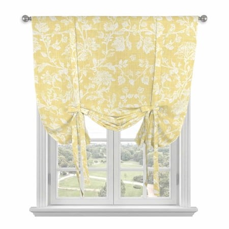 Botanical Rose Tie up Curtains for Kitchen Windows Adjustable Rod Pocket Valance 45 Inch Short  Vintage Yellow Floral Leaf Summer Farmhouse Window Tre