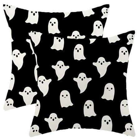 AUQ 2026 New Halloween Decor Pillow Covers 18X18 Set of 2 Black Cute Ghost Throw Pillow Covers Halloween Decoration Pillow Covers for Halloween Home D