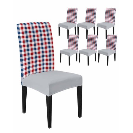 Chair Covers Set of 6  Red Blue White Buffalo Tartan Lattice Removable Stretchable Parsons Chair Slipcovers Protector for Kitchen Dining Room  4th of 