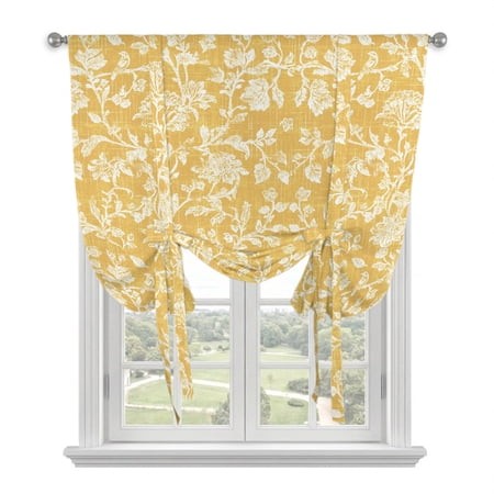 Botanical Rose Tie up Curtains for Small Windows Adjustable Rod Pocket Valance 45 Inch Short  Vintage Turmeric Yellow Floral Leaf Farmhouse Window Tre