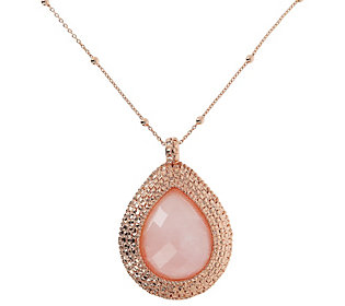 Bronzo Italia Rosetone Faceted Gemstone Pend Ant W/ Chain