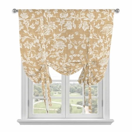 Botanical Rose Bud Tie up Curtains for Small Windows Adjustable Rod Pocket Valance 45 Inch Short  Vintage Tan Brown Floral Leaves Farmhouse Window Tre