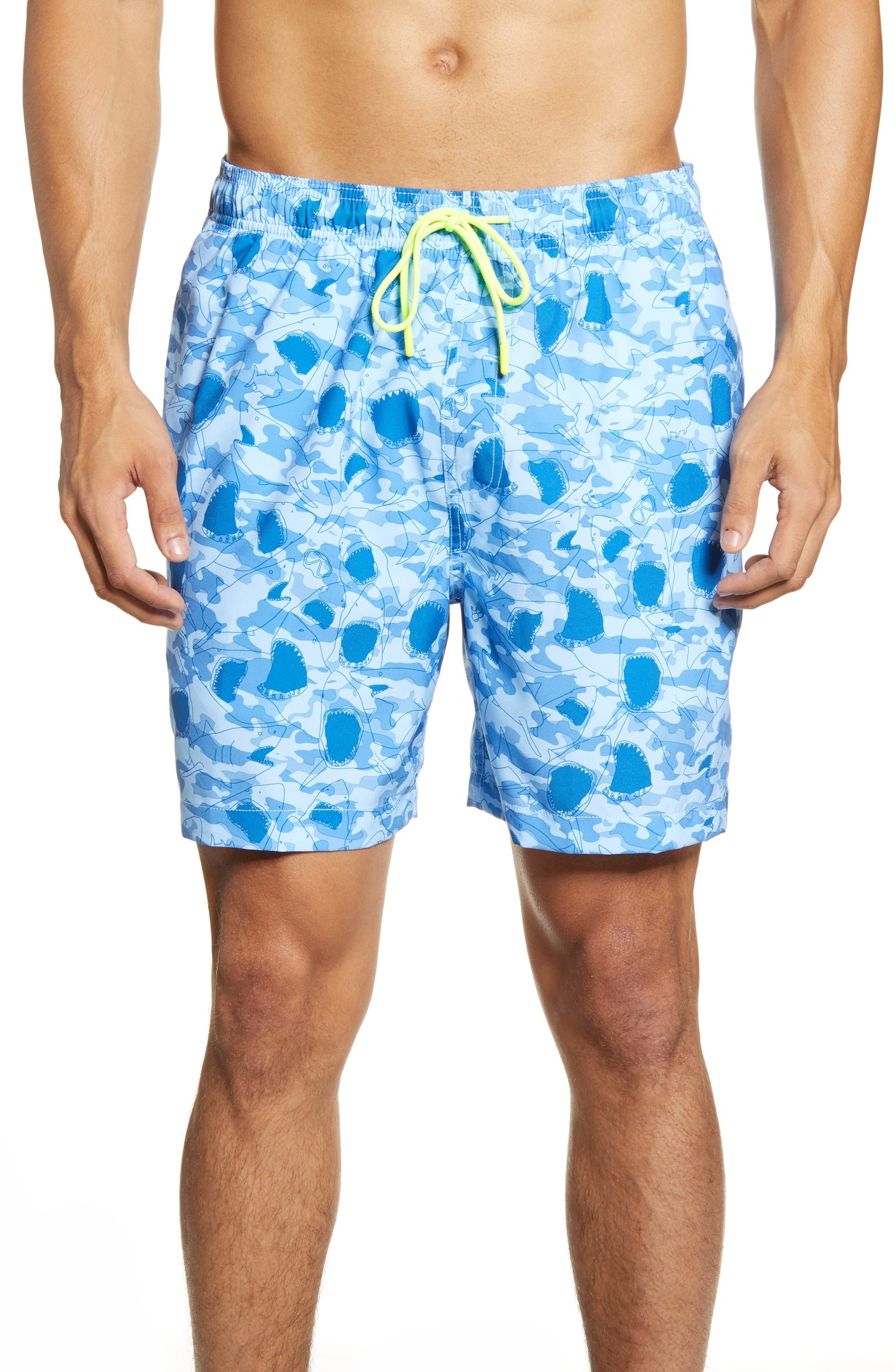 Men's Southern Tide Shark Frenzy Swim Trunks, Size Large - Blue