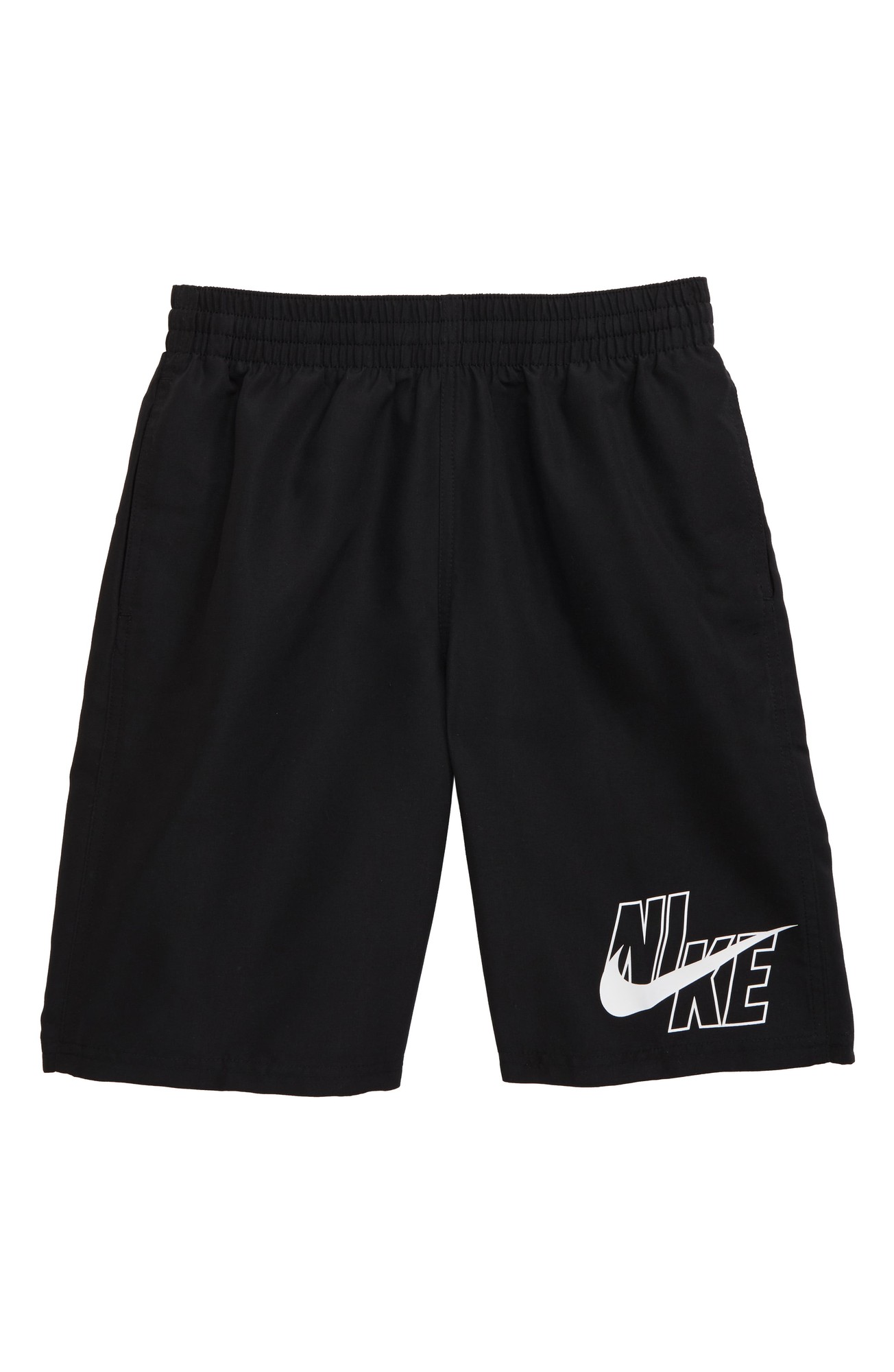 Nike Boys' Logo Solid Lap Volley Swim Trunks, Large, Black