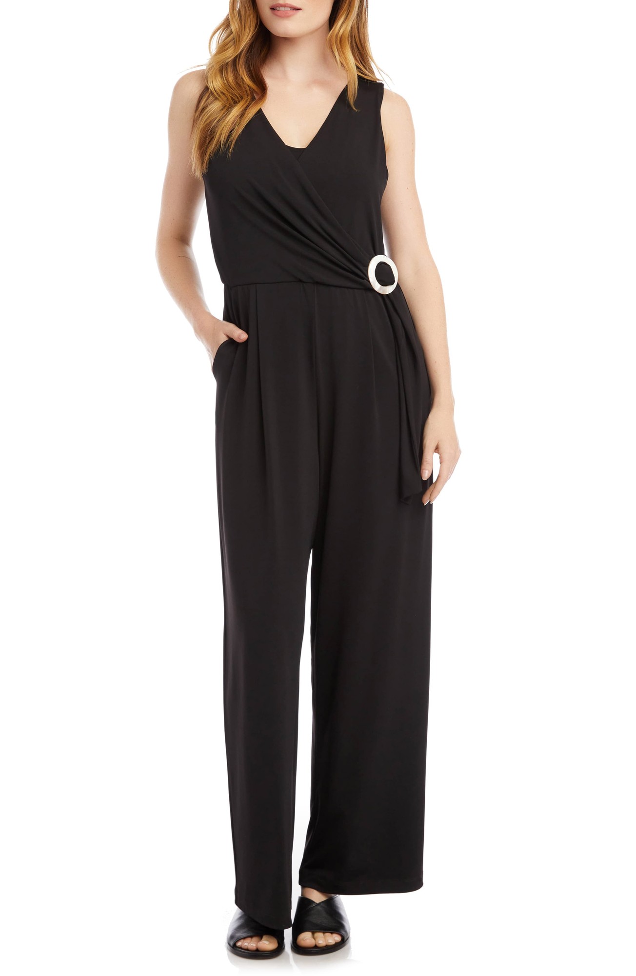 Karen Kane Women's Jumpsuit Black Size Xs Faux Wrap Ring-Detail 7263-0062-P - XS