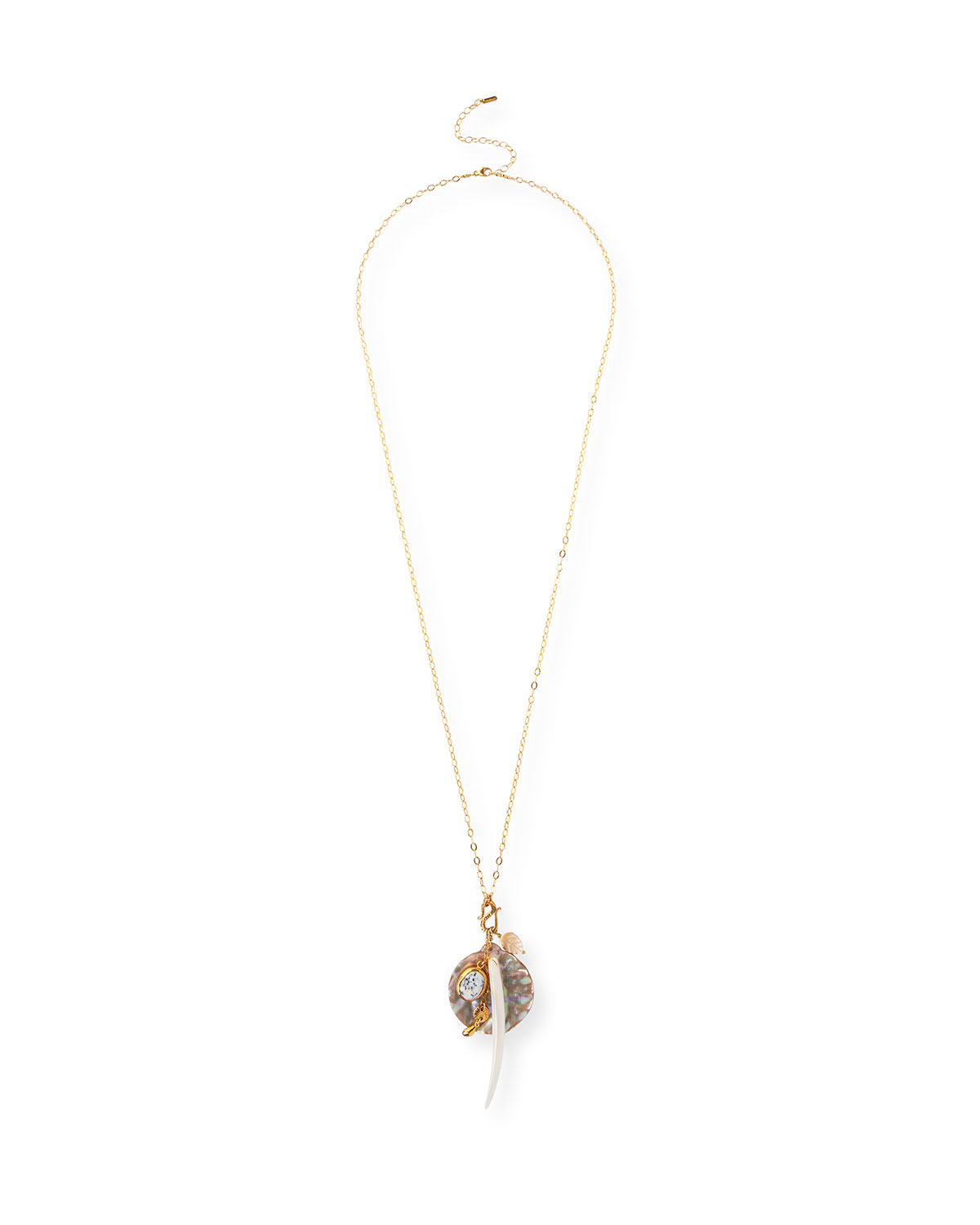 Chan Luu Gold Long Layering White Mix Charm Necklace
