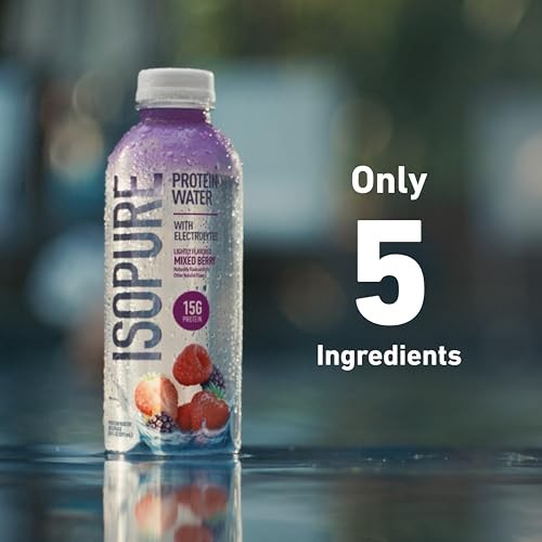 Isopure Clear Protein Water with Electrolytes, 15g Whey Protein Isolate, Zero Sugar, Mixed Berry, 20 Fl Oz Bottles, 12-Pack thumbnail