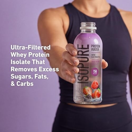 Isopure Clear Protein Water with Electrolytes, 15g Whey Protein Isolate, Zero Sugar, Mixed Berry, 20 Fl Oz Bottles, 12-Pack thumbnail