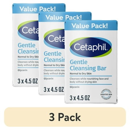(3 Pack) Cetaphil Gentle Face Cleanser and Body Wash Bar for Dry to Normal  Sensitive Skin Value Pack  4.5 Oz (Pack of 3)
