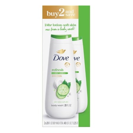 Dove Body Wash for 24hr Lotion-Soft Skin Refresh Cucumber and Green Tea Moisturizing Skin Cleanser with No Sulfates No Parabens  20 Fl Oz 2 Pack