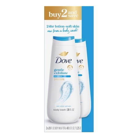 Dove Body Wash for 24hr Lotion-Soft Skin Gentle Exfoliate with Sea Minerals Moisturizing Skin Cleanser with No Sulfates No Parabens  2 Pack