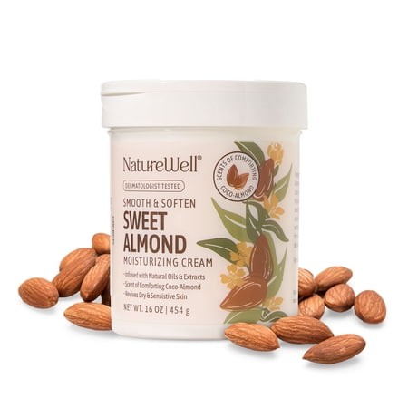 NATURE WELL Sweet Almond Smooth & Soften Moisturizing Cream for Face  Body  & Hands  16 Oz