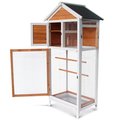 Lovupet Outdoor Aviary Bird Cage Wooden Vertical Play House Pet Parrot Cages with Stand 0012Y
