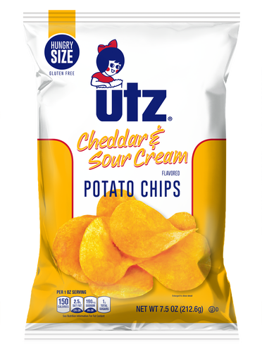 Utz Quality Foods Original Potato Chips 7.5 Ounce Hungry Size Bag (Cheddar & Sour Cream  5 Bags)