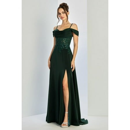 Women S Adora Design 3251 Off Shoulder Pleated Lace Corset Gown Emerald Green Size 18