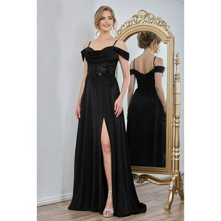 Women S Adora Design 3251 Off Shoulder Pleated Lace Corset Gown Black Size 12