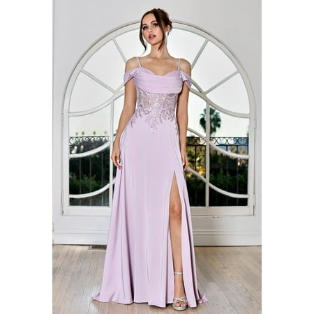Women S Adora Design 3251 Off Shoulder Pleated Lace Corset Gown Lavender Size 14