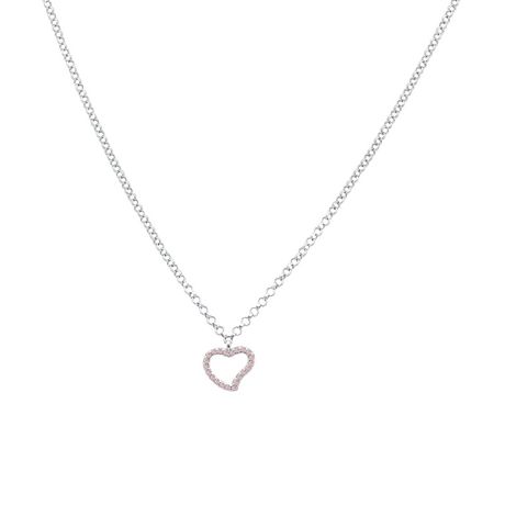 Unicornj Sterling Silver Open Heart Design Charm Pendant Necklace with Pav Simulated Diamonds Pink Universal
